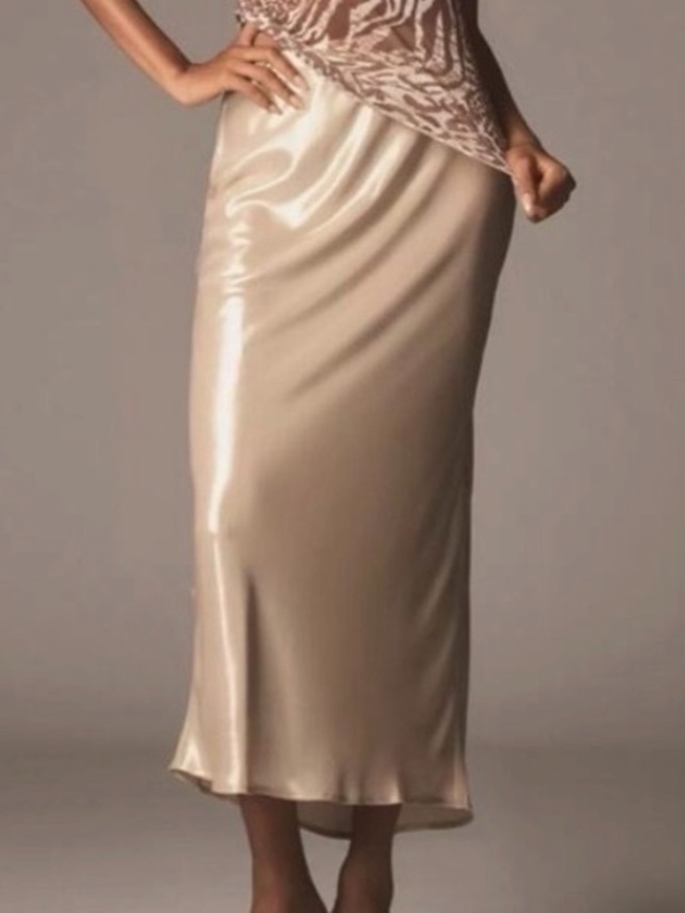 Anthropologie Womens gold tilda maxi slip skirt shine edition M